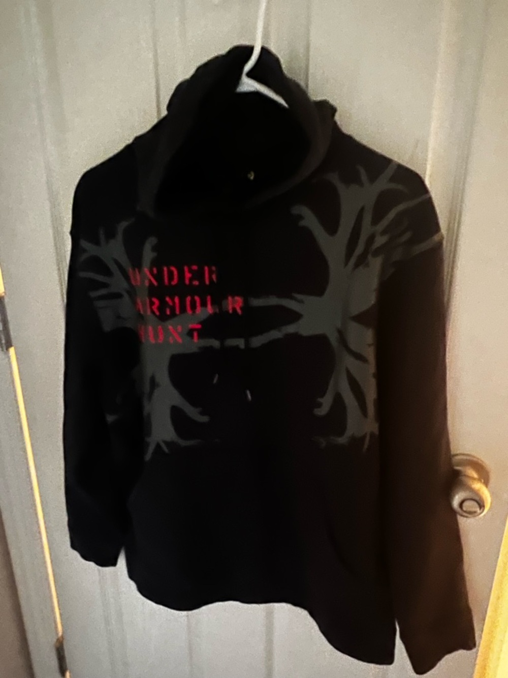 Under Armour Black Hoodie with Gray Tree Graphic and Red Logo